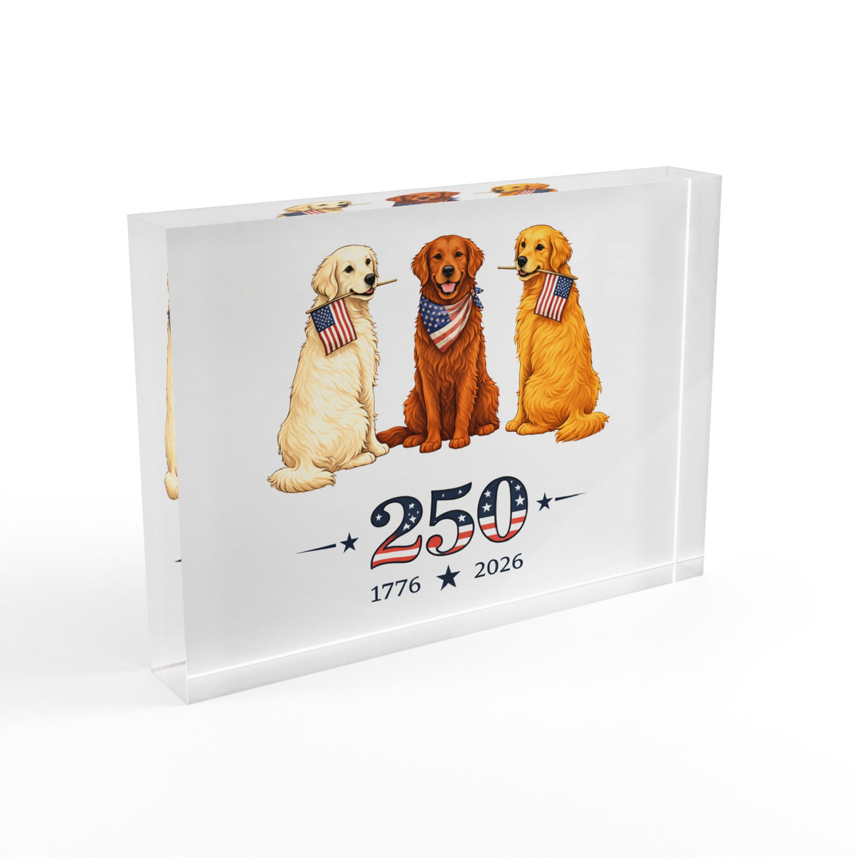 America 250 Golden Retrievers Photo Block — Patriotic Dogs Decor