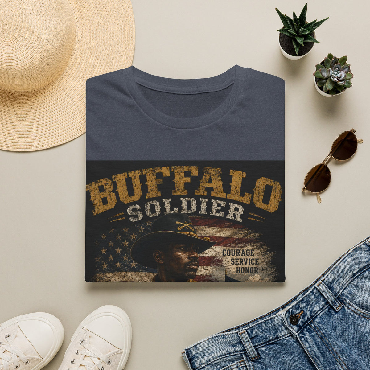 Buffalo Soldier T-Shirt — Vintage Military Tribute Tee (Courage • Service • Honor)