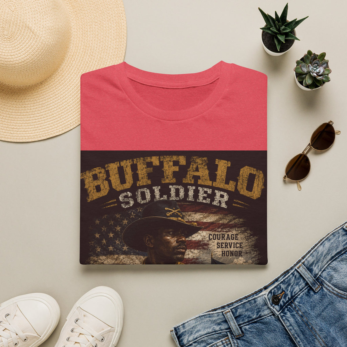 Buffalo Soldier T-Shirt — Vintage Military Tribute Tee (Courage • Service • Honor)
