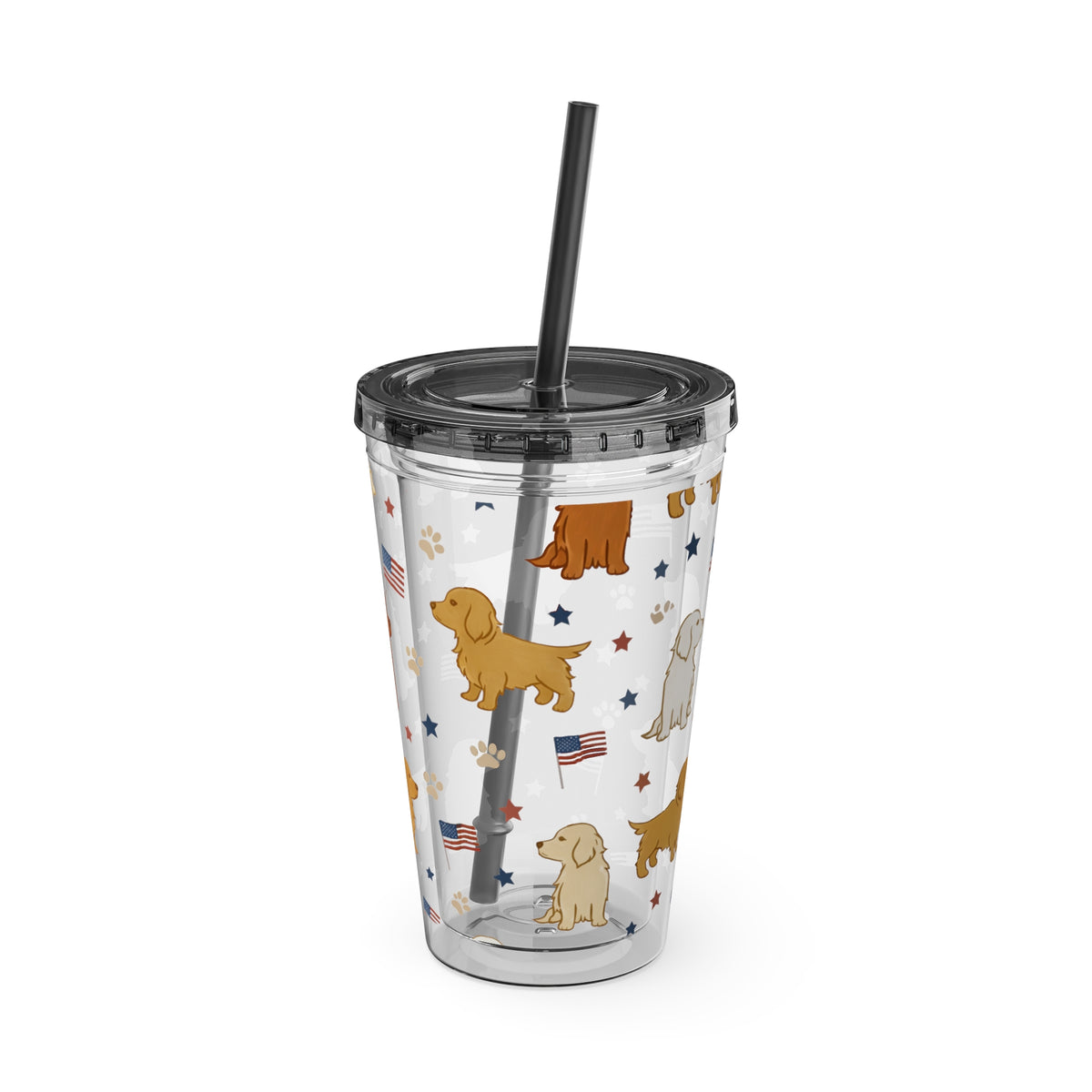 Patriotic Golden Retriever Tumbler with Straw — 16oz (American Flag & Paw Print)