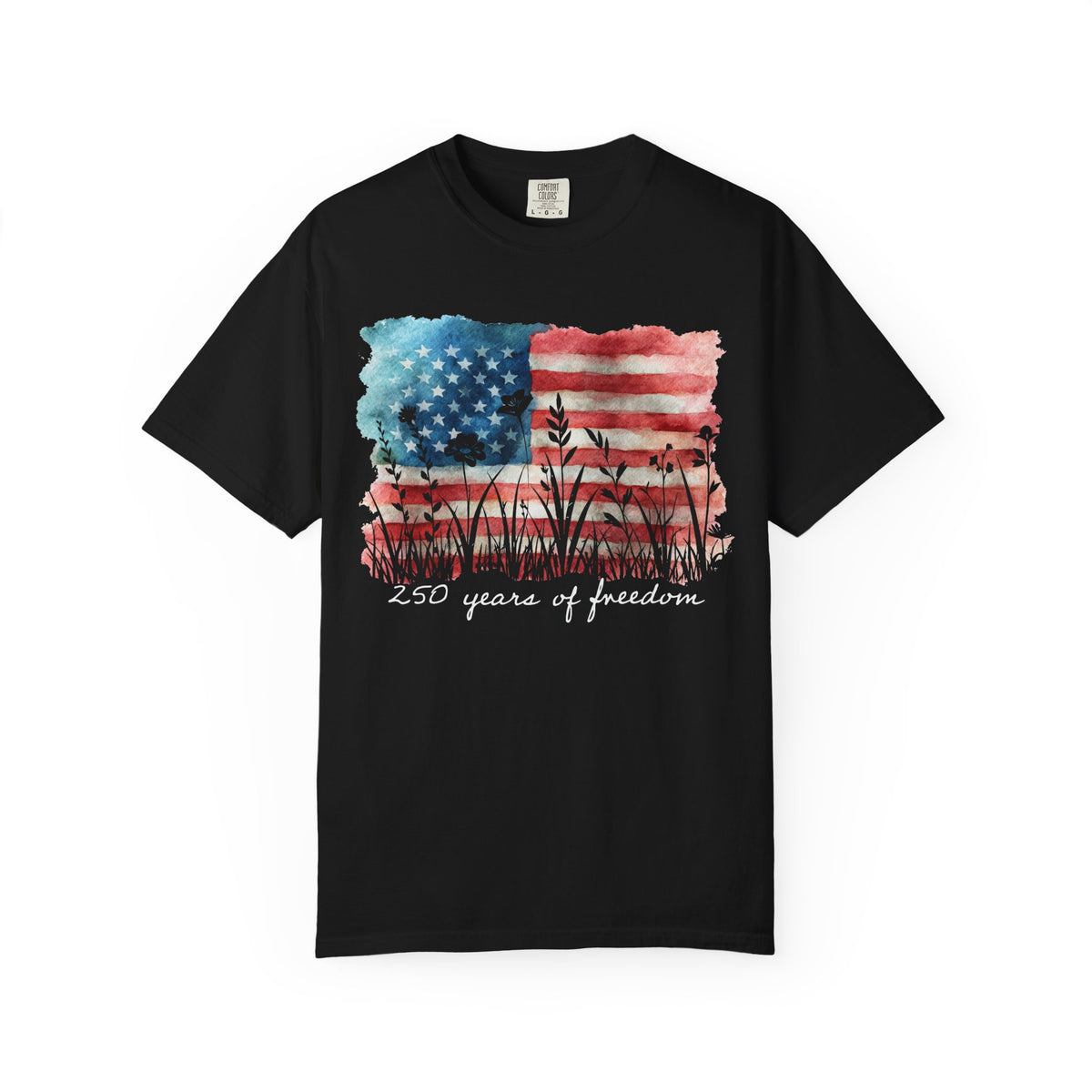 250 Years of Freedom American Flag & Flowers T-Shirt