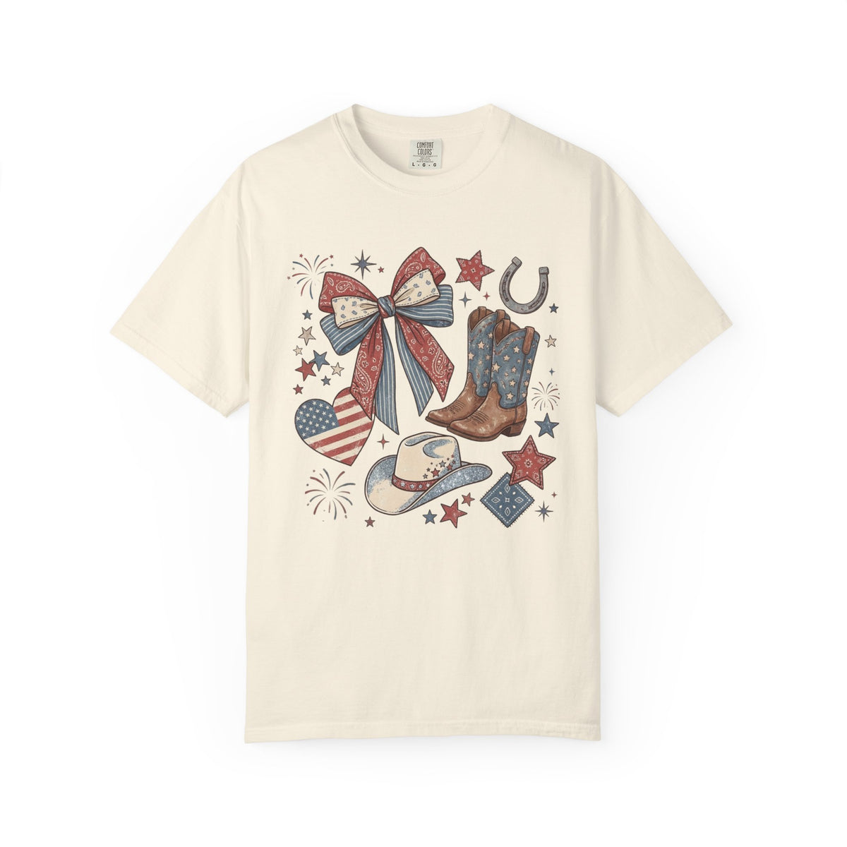 Cowboy Boots, Hat & Stars - Patriotic Western Graphic T-Shirt