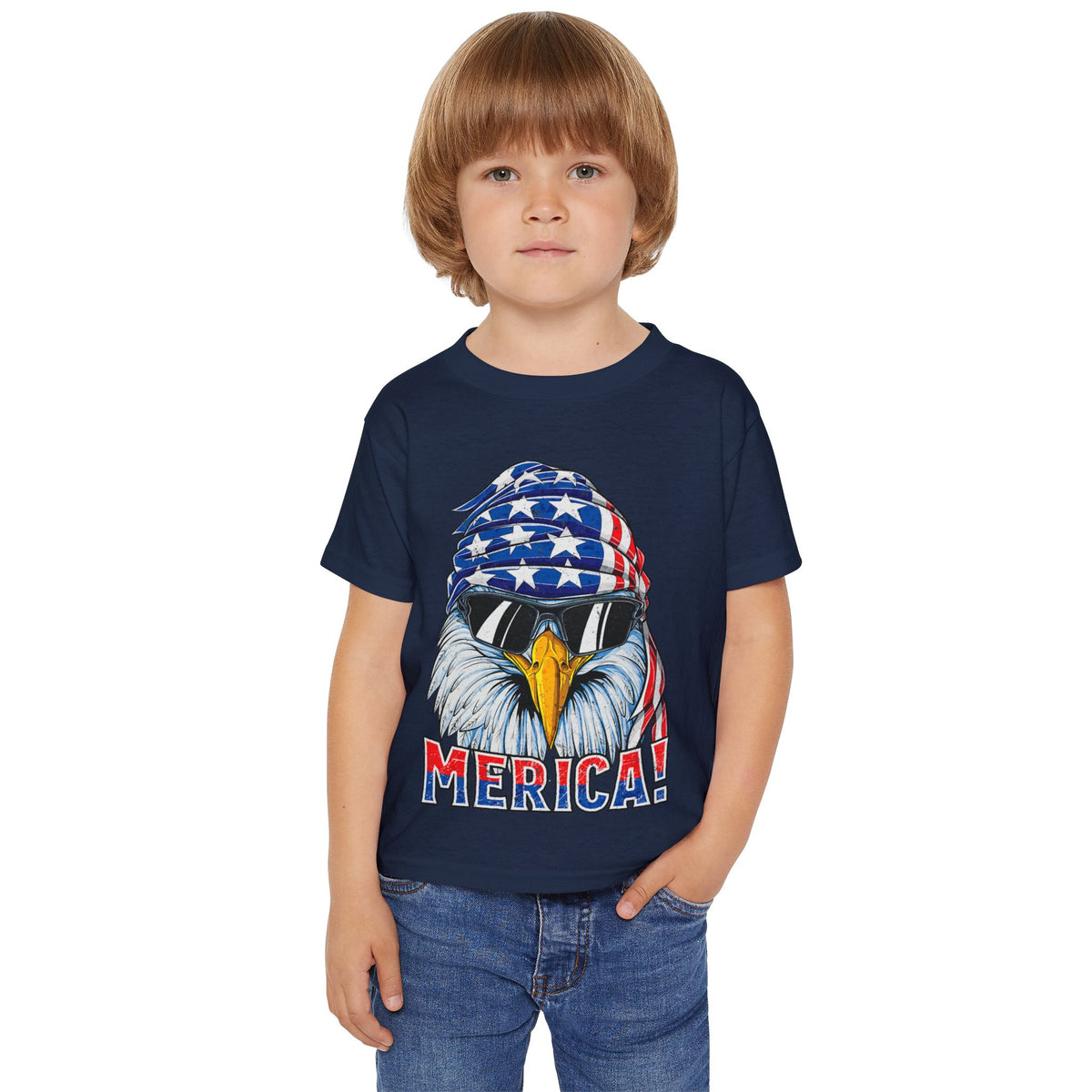 Toddler T-Shirt — 'MERICA! Bald Eagle with American Flag Bandana (4th of July Patriotic Graphic Kids Tee)