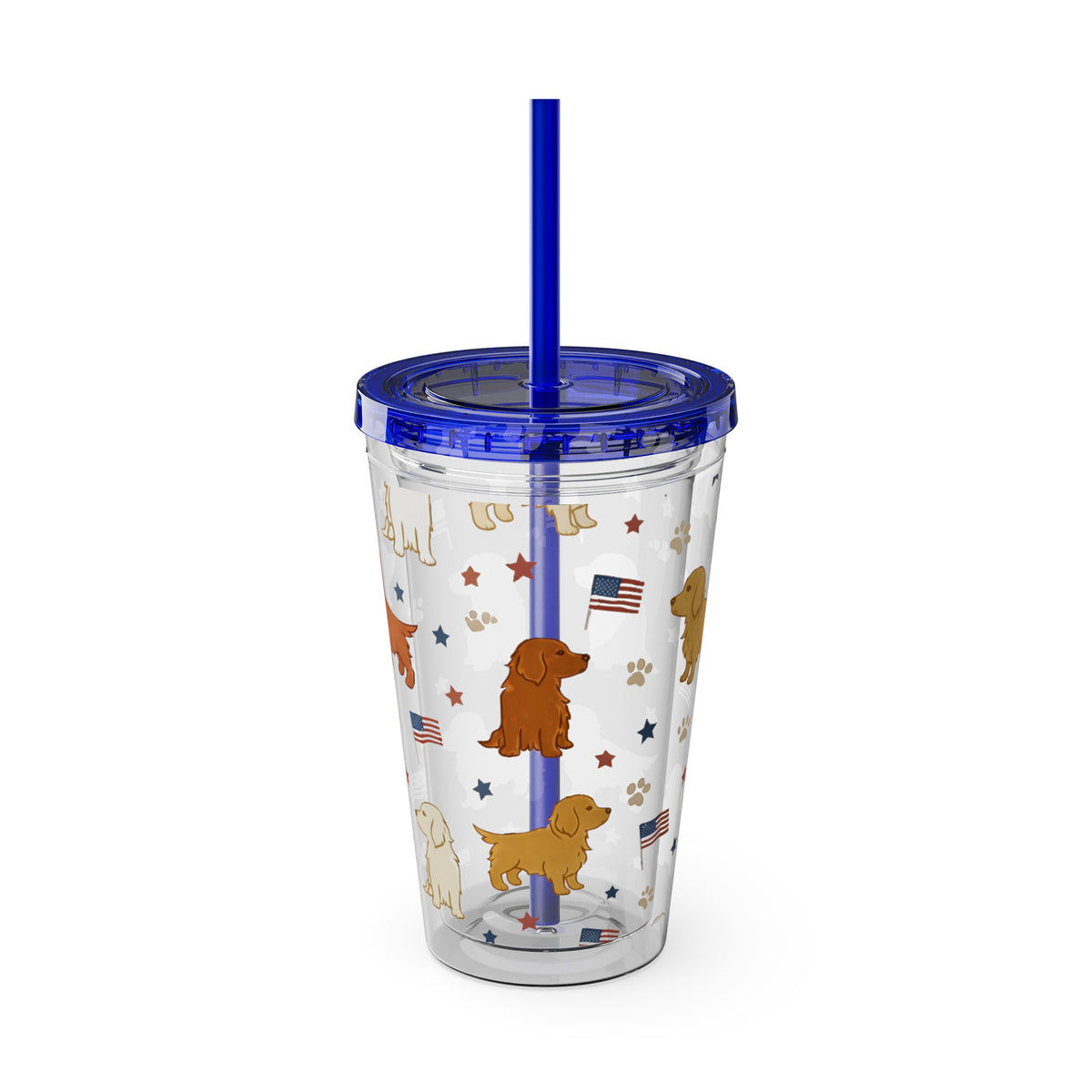 Patriotic Golden Retriever Tumbler with Straw — 16oz (American Flag & Paw Print)