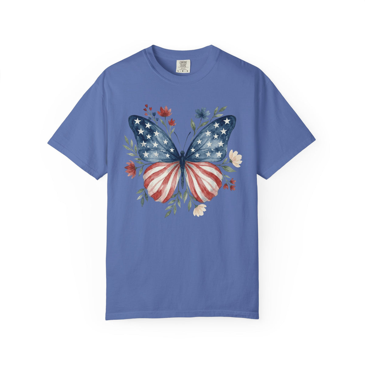 Patriotic Butterfly T‑Shirt — American Flag Floral Tee