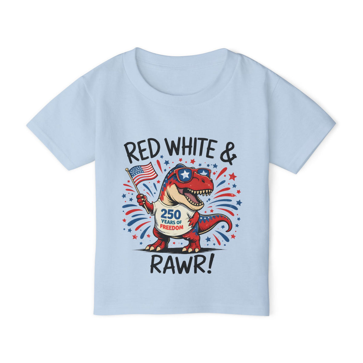 Toddler T-Shirt - "Red, White & RAWR!" Patriotic Dinosaur 4th of July Tee