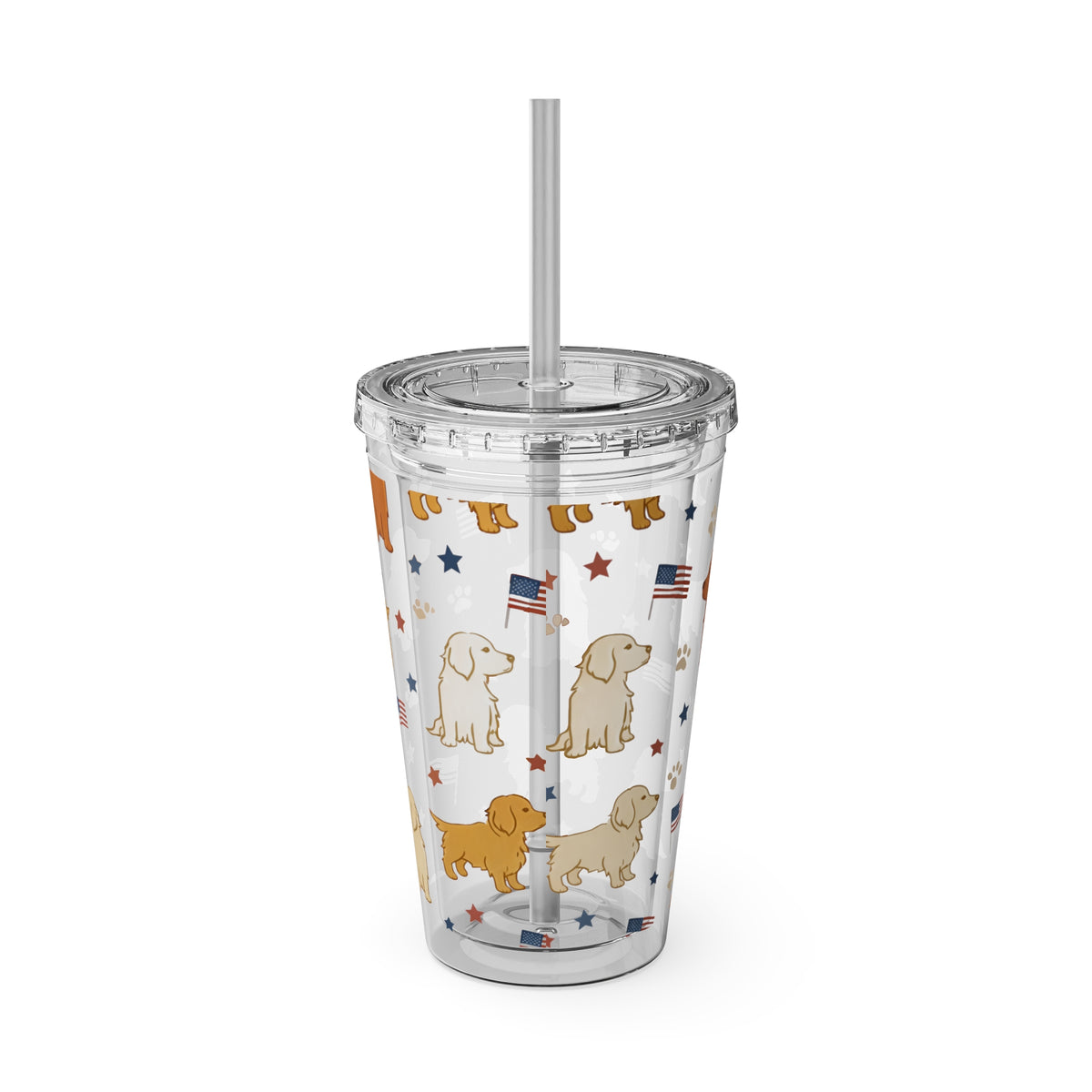 Patriotic Golden Retriever Tumbler with Straw — 16oz (American Flag & Paw Print)