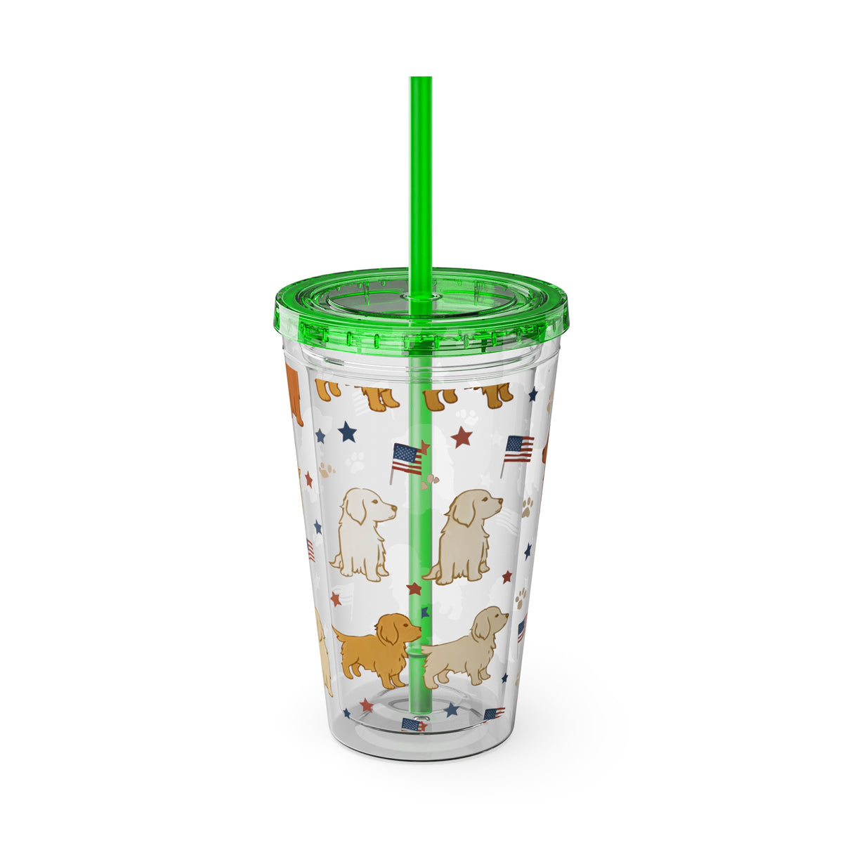 Patriotic Golden Retriever Tumbler with Straw — 16oz (American Flag & Paw Print)