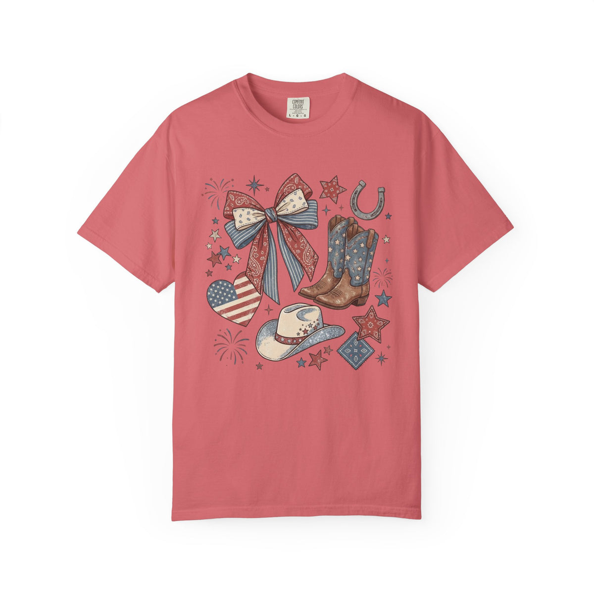 Cowboy Boots, Hat & Stars - Patriotic Western Graphic T-Shirt
