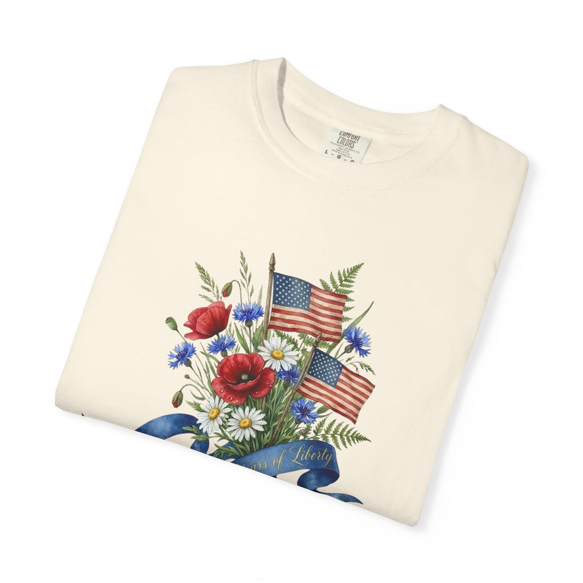 Patriotic Floral Bouquet T-Shirt — American Flag & Ribbon Graphic