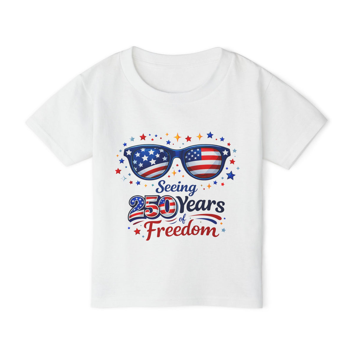 Toddler T-Shirt — "Seeing 250 Years of Freedom" Patriotic Sunglasses Tee