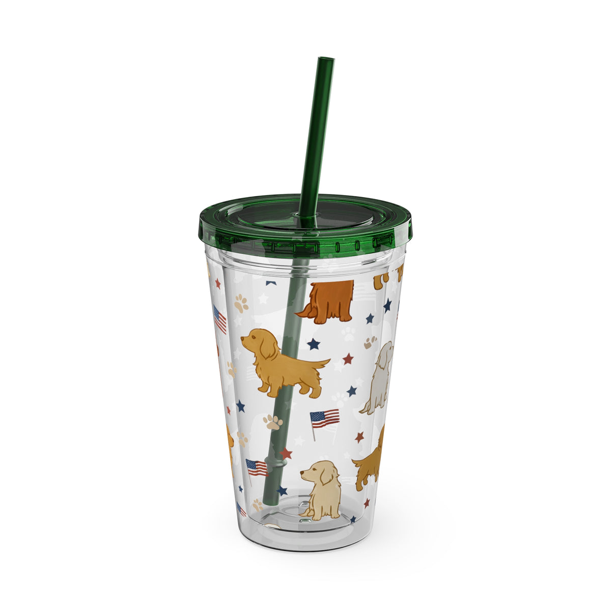Patriotic Golden Retriever Tumbler with Straw — 16oz (American Flag & Paw Print)