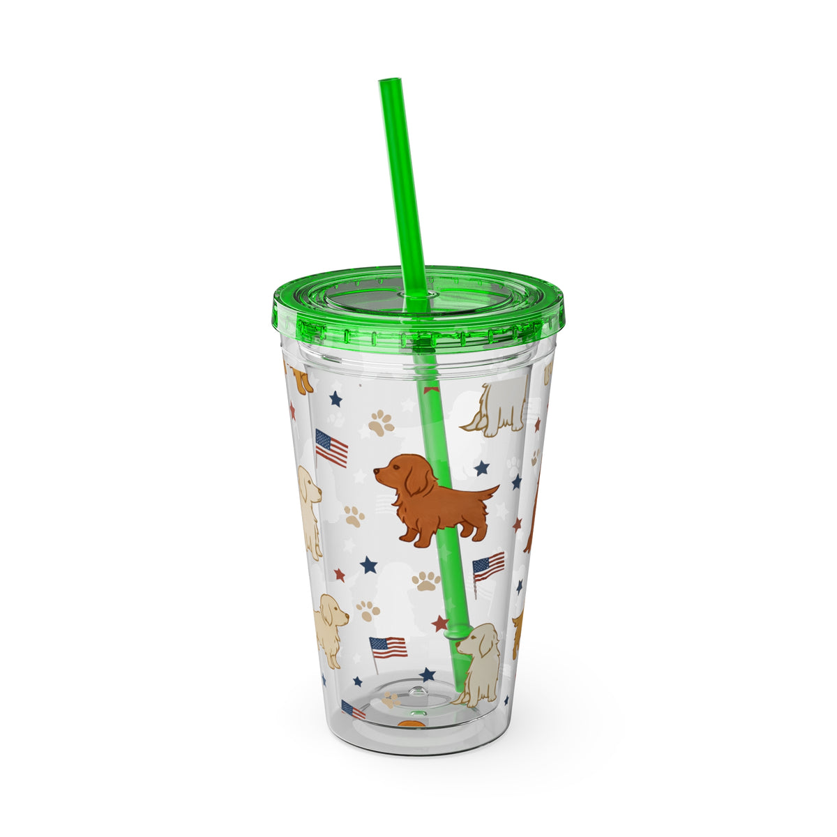Patriotic Golden Retriever Tumbler with Straw — 16oz (American Flag & Paw Print)