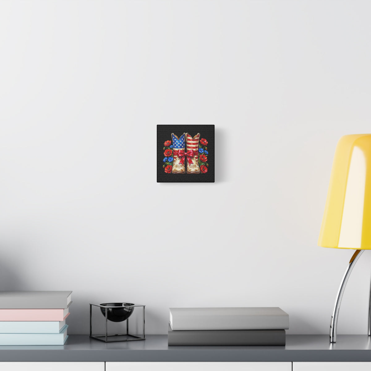 Patriotic Cowboy Boots Canvas Wall Art — American Flag Boots & Roses