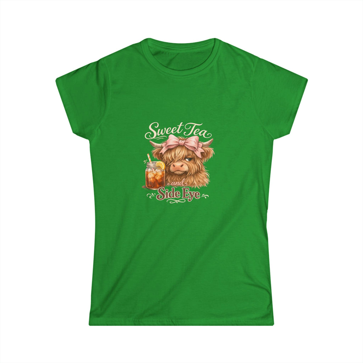 Side Eye Highland Cow Graphic Tee — Cute Scottish Cow with Mason Jar Iced Tea