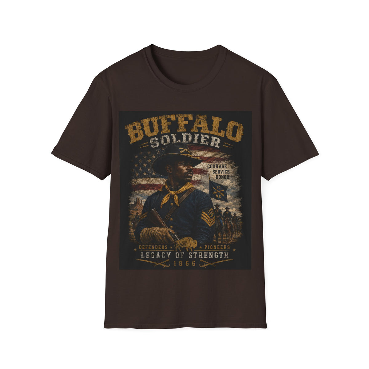 Buffalo Soldier T-Shirt — Vintage Military Tribute Tee (Courage • Service • Honor)