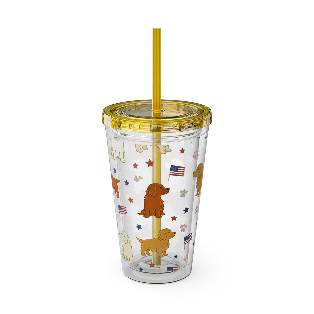 Patriotic Golden Retriever Tumbler with Straw — 16oz (American Flag & Paw Print)