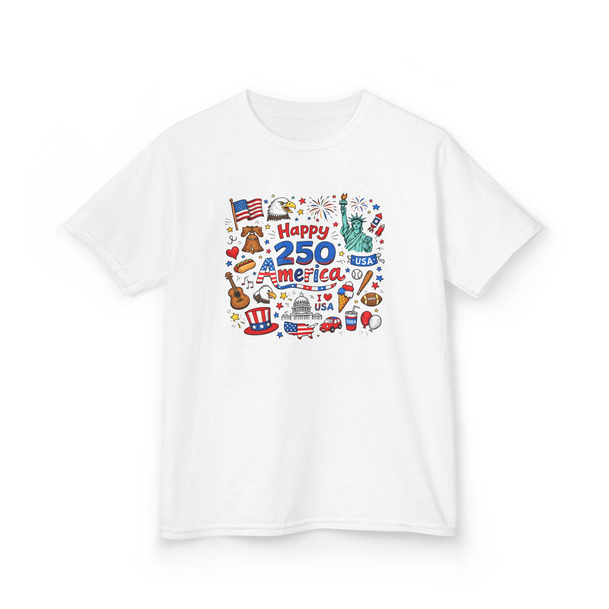 Kids 250th Patriotic USA Icons Tee for 250th Celebration