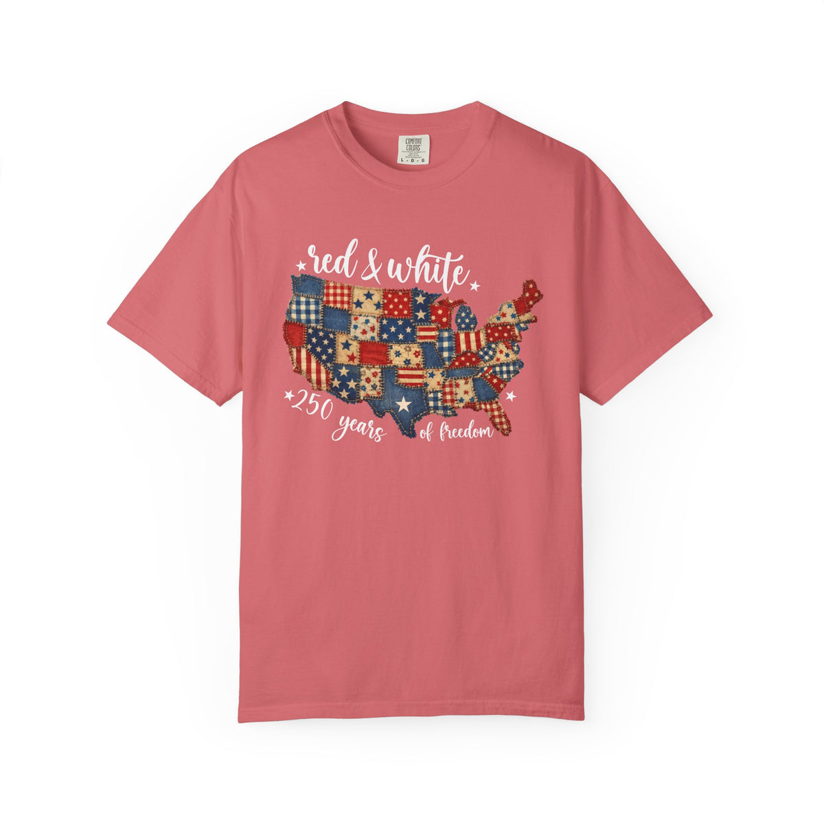 USA Map Patchwork T-Shirt — "Red & White" 250 Years