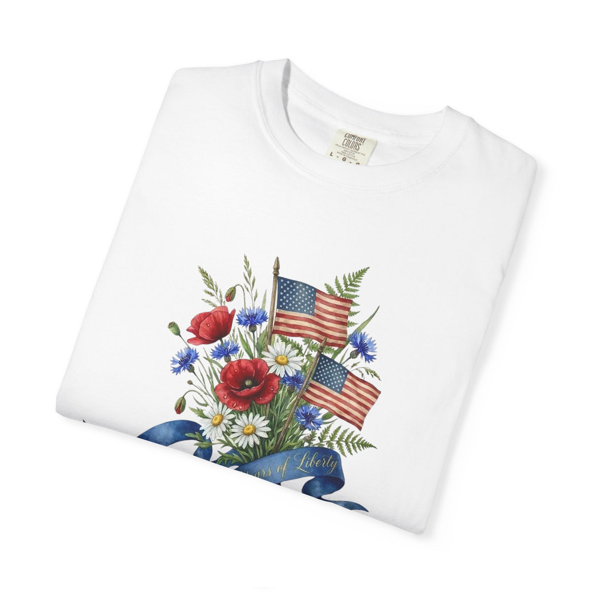 Patriotic Floral Bouquet T-Shirt — American Flag & Ribbon Graphic