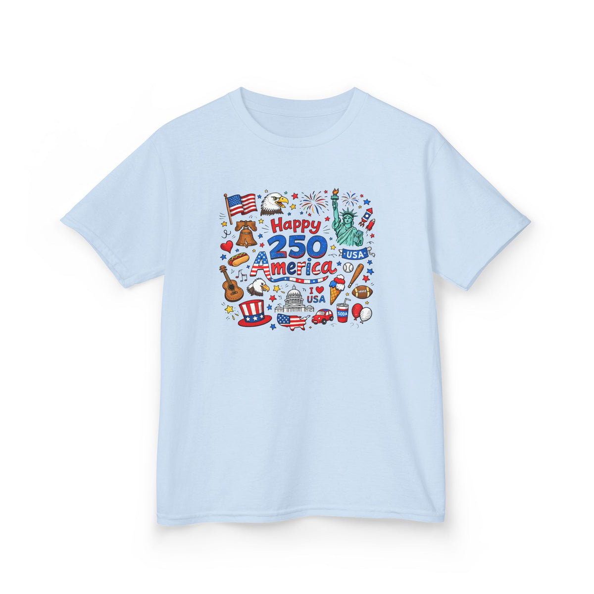 Kids 250th Patriotic USA Icons Tee for 250th Celebration