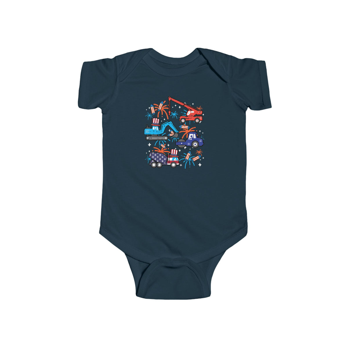 Patriotic Construction Trucks Onesie