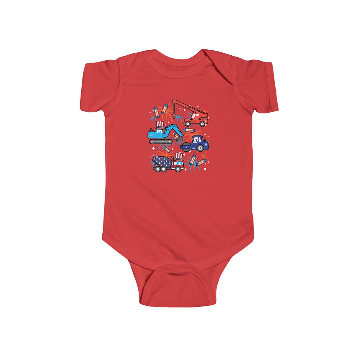 Patriotic Construction Trucks Onesie
