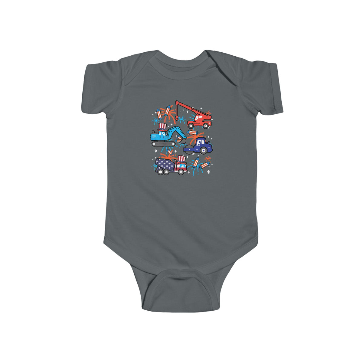 Patriotic Construction Trucks Onesie