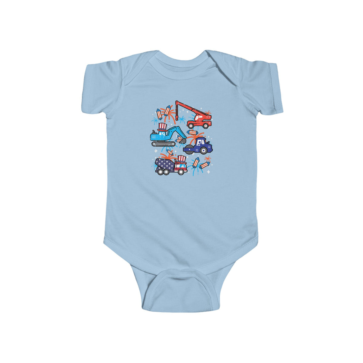 Patriotic Construction Trucks Onesie