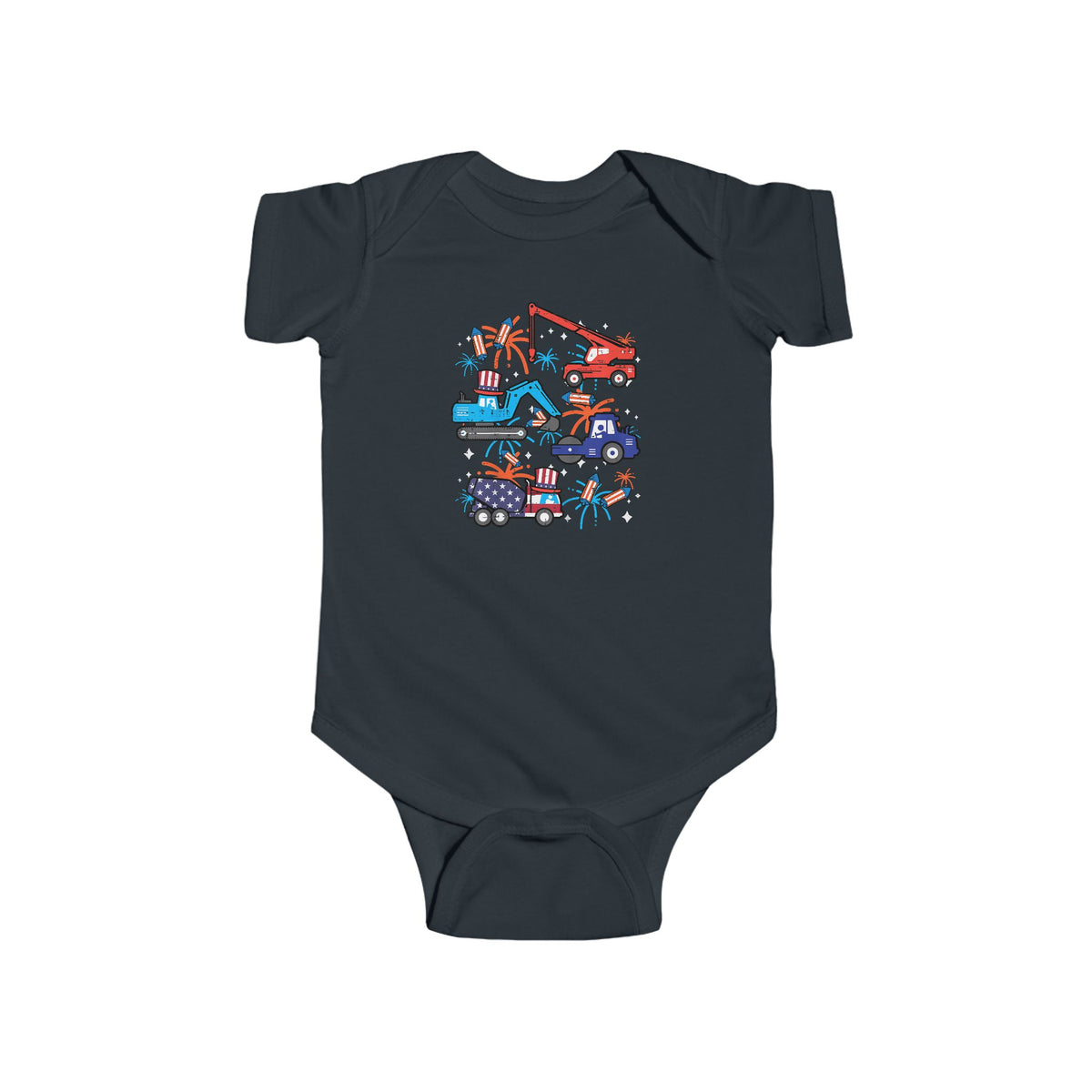 Patriotic Construction Trucks Onesie