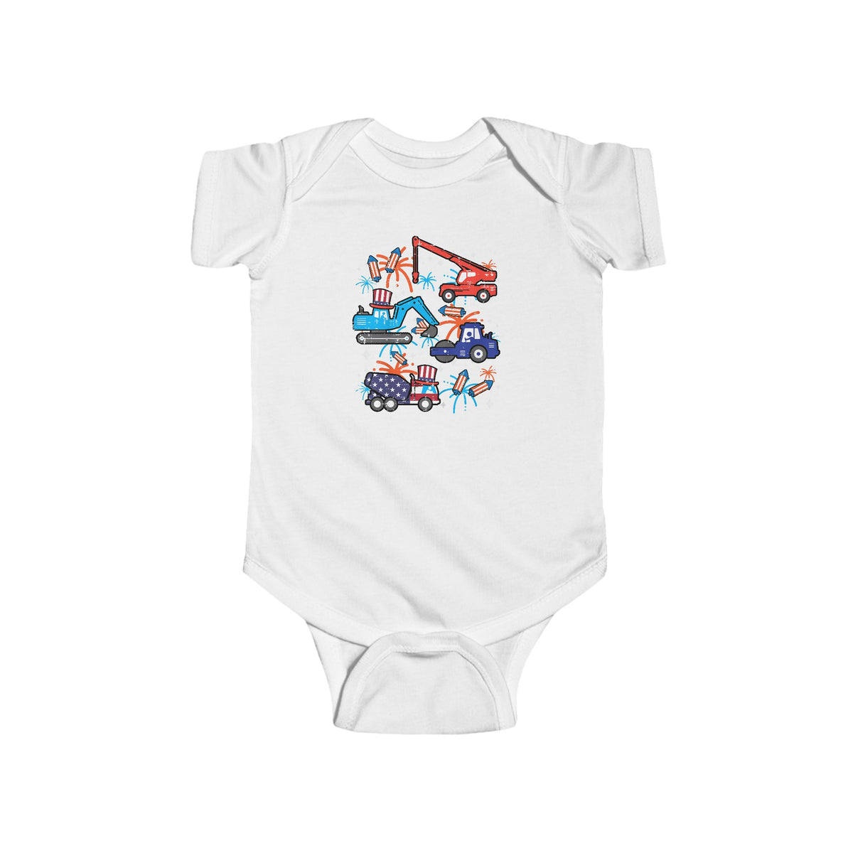 Patriotic Construction Trucks Onesie