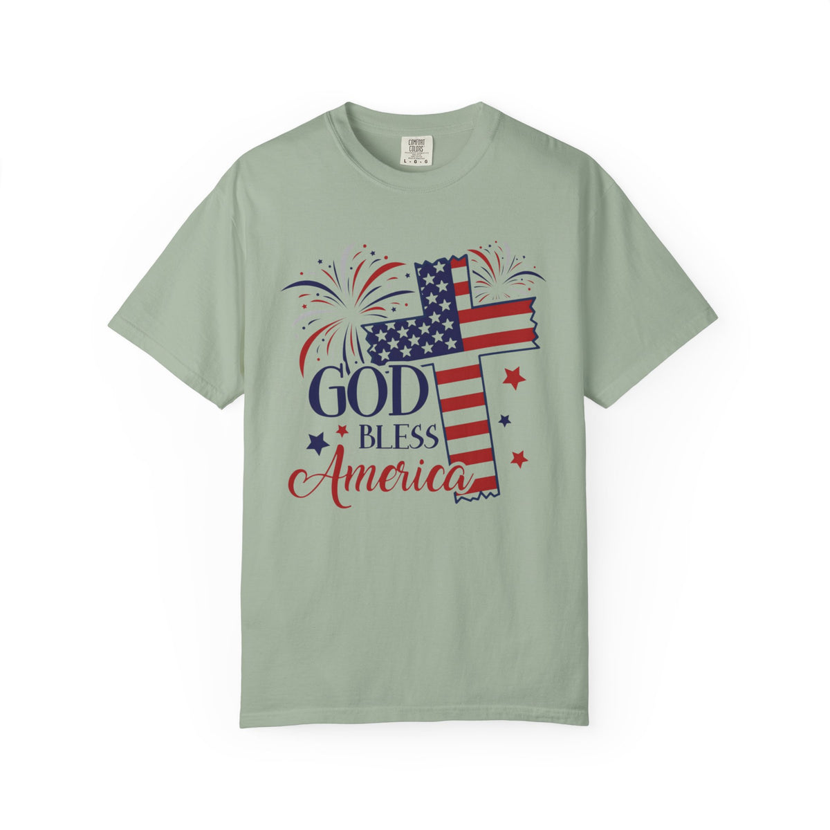 God Bless America w/Patriotic Cross - Fourth of July Tee