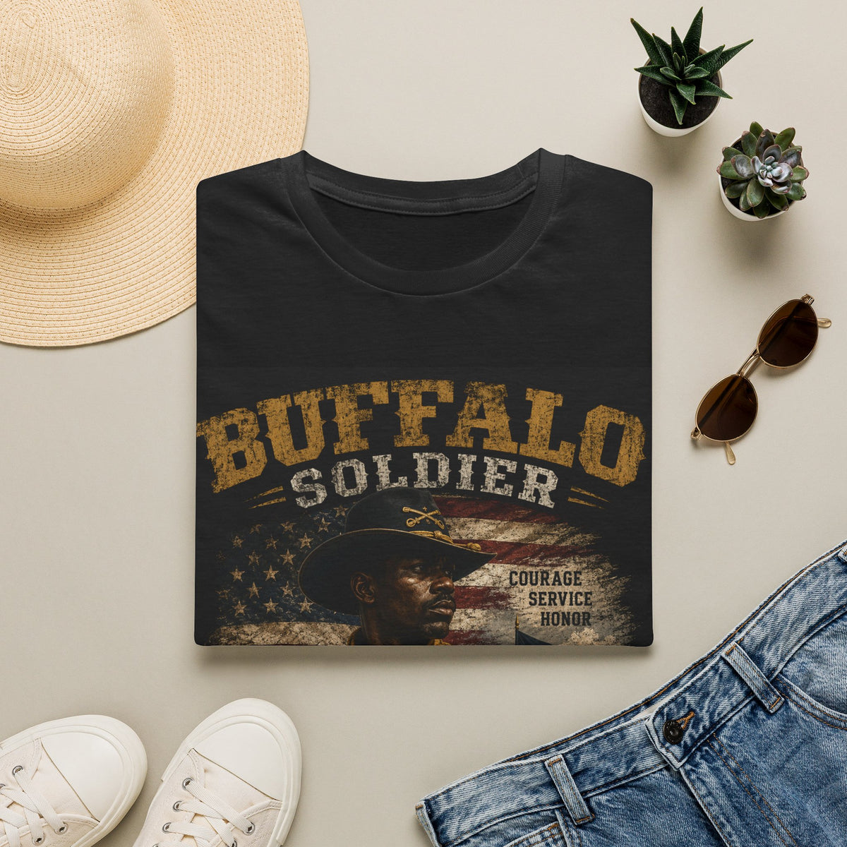 Buffalo Soldier T-Shirt — Vintage Military Tribute Tee (Courage • Service • Honor)