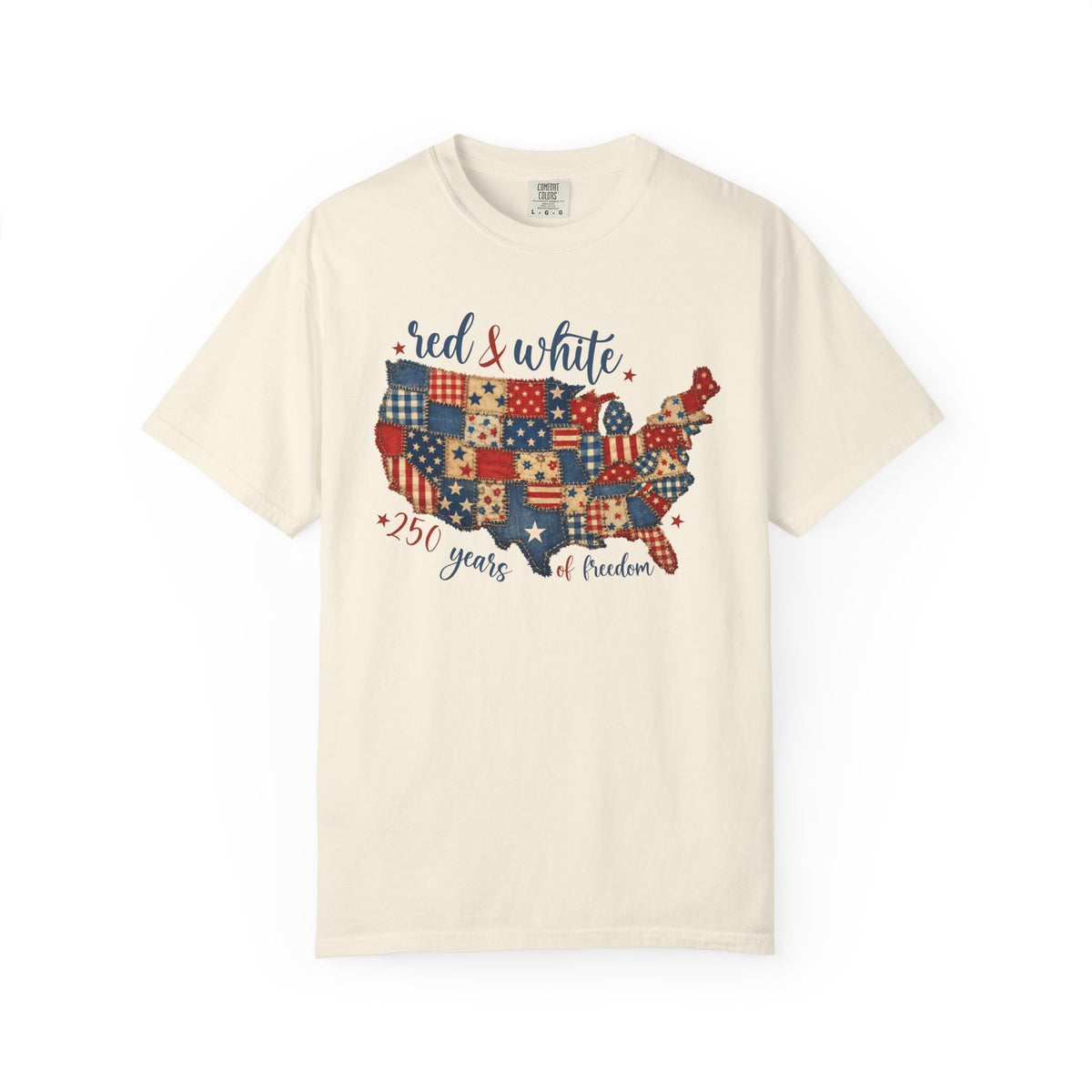 USA Map Patchwork T-Shirt — "Red & White" 250 Years