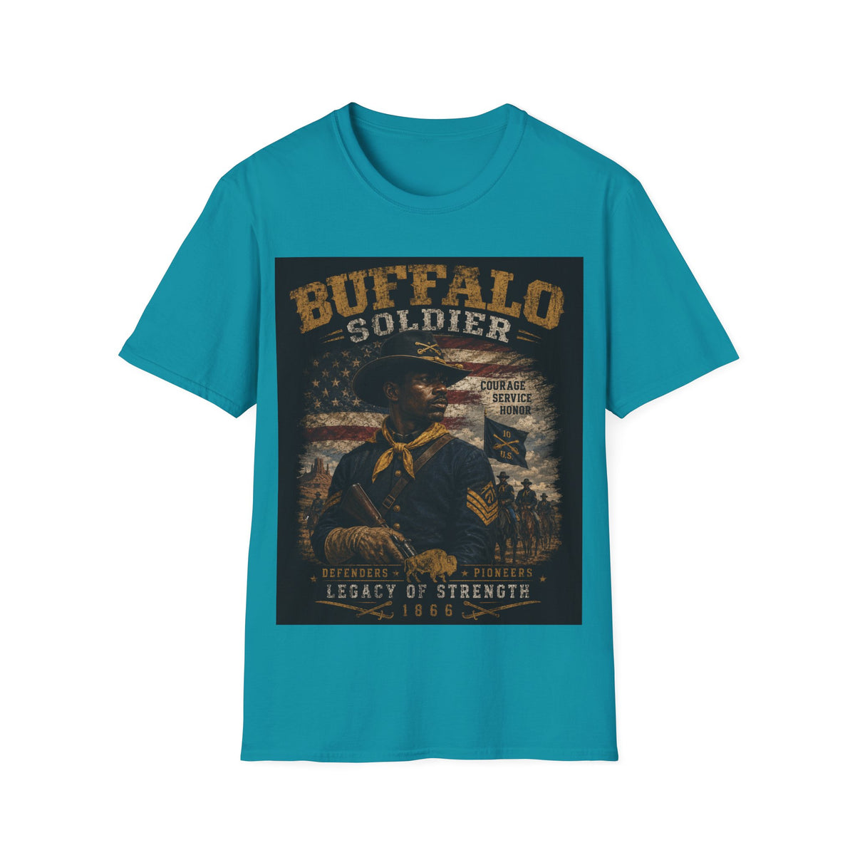Buffalo Soldier T-Shirt — Vintage Military Tribute Tee (Courage • Service • Honor)