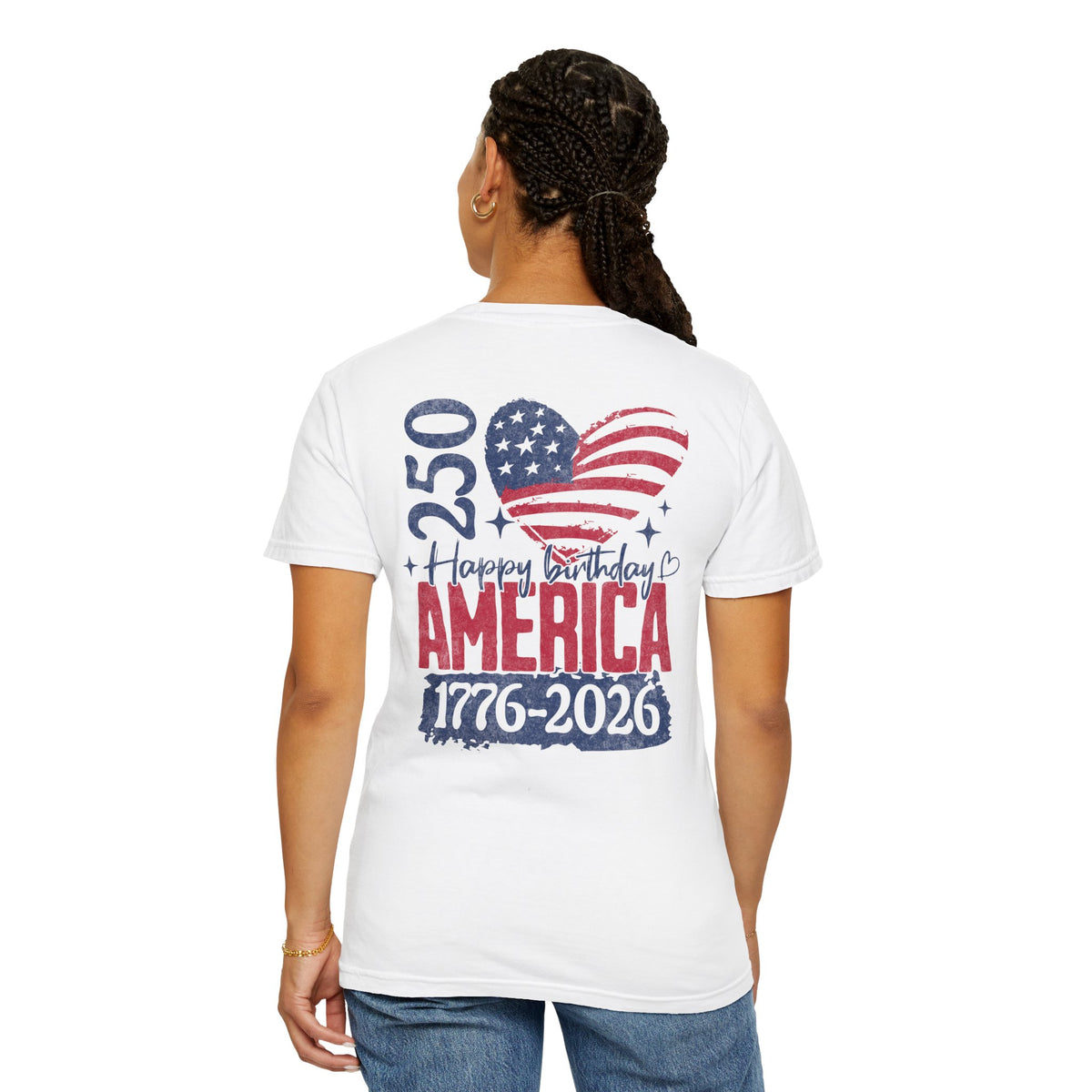 America 250 Birthday T-Shirt – Retro Flag Heart "Happy Birthday America 1776-2026"