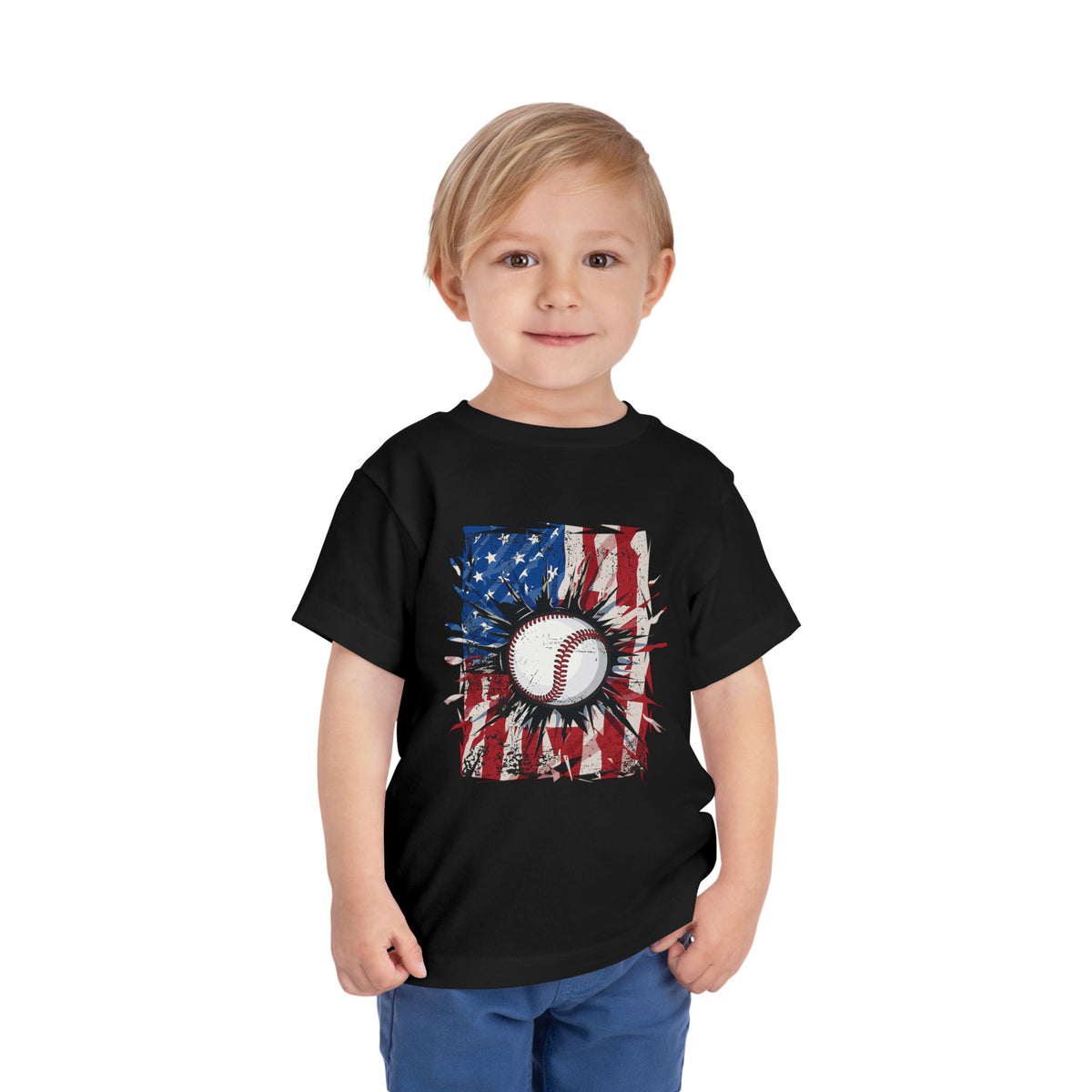American Flag Vintage Baseball Graphic Toddler T-Shirt