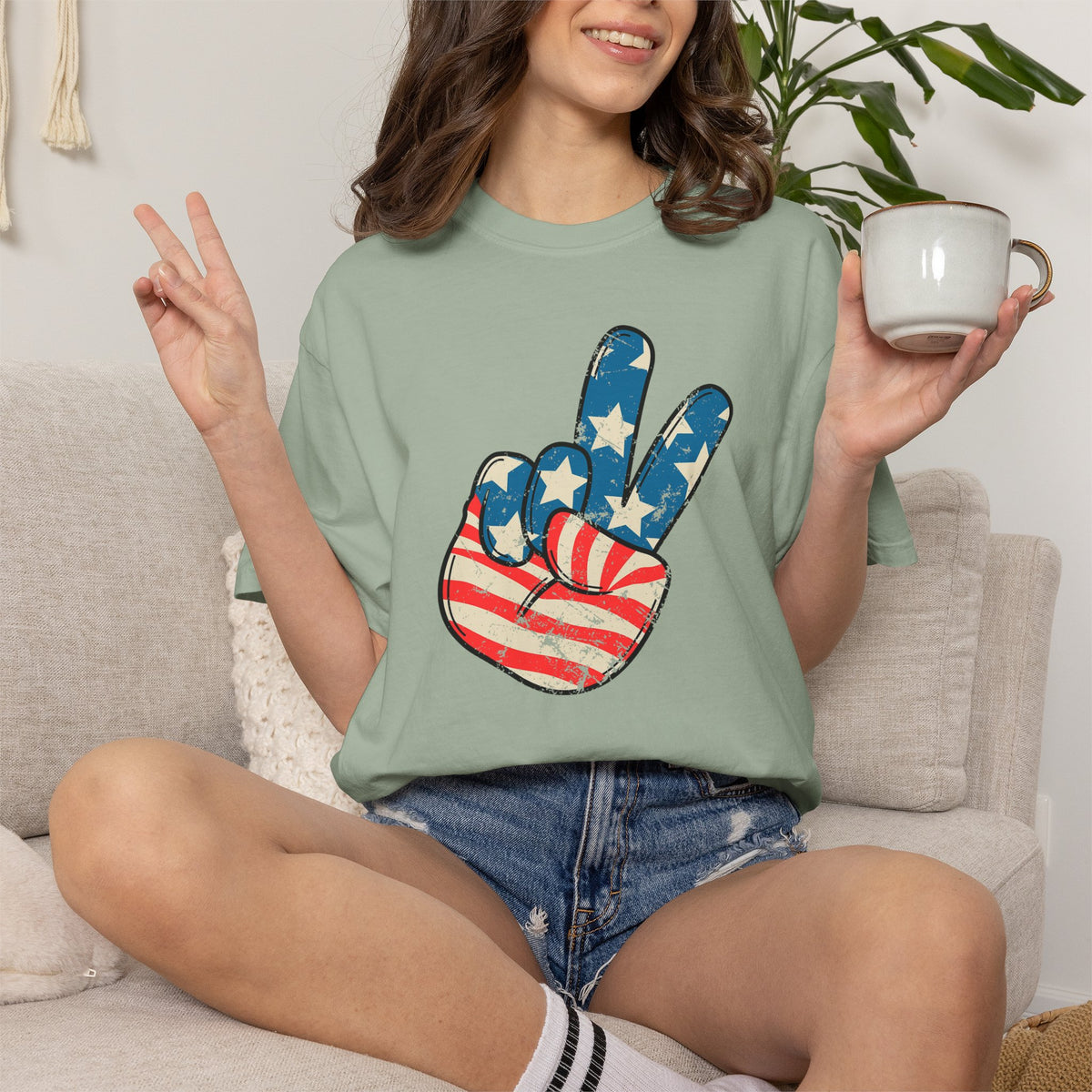 Patriotic Peace Sign T-Shirt — American Flag Peace Hand Tee