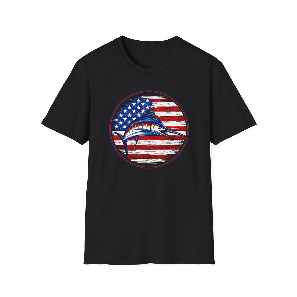 Patriotic Marlin T-Shirt — American Flag Fishing Tee