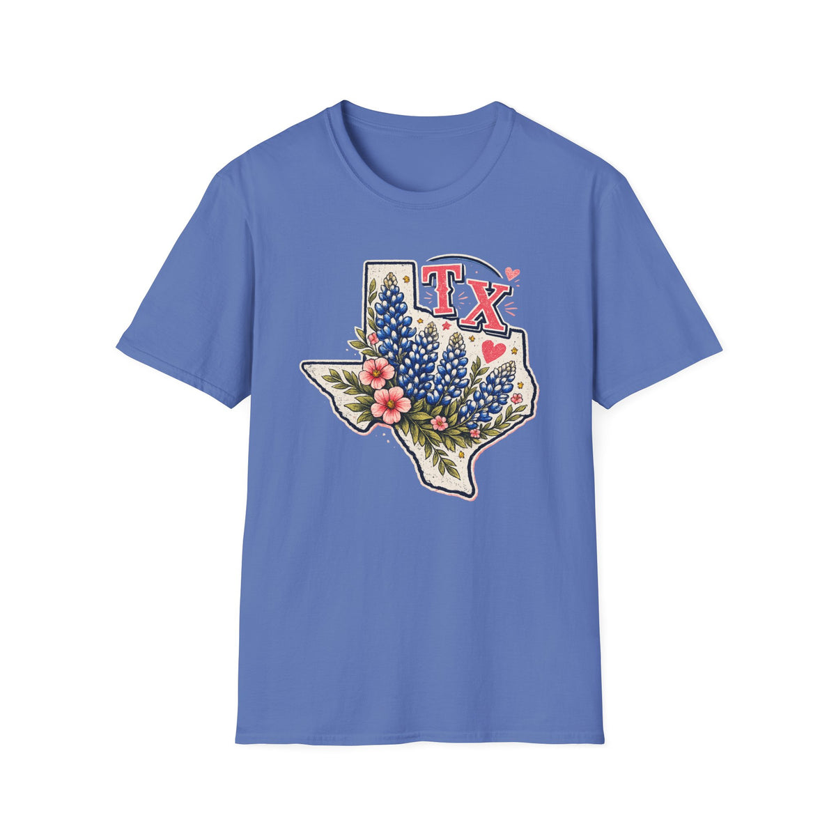 Texas Bluebonnet State T-Shirt — TX Floral Map Tee