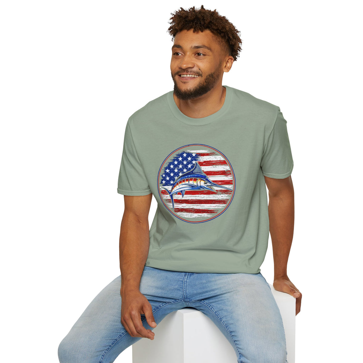 Patriotic Marlin T-Shirt — American Flag Fishing Tee