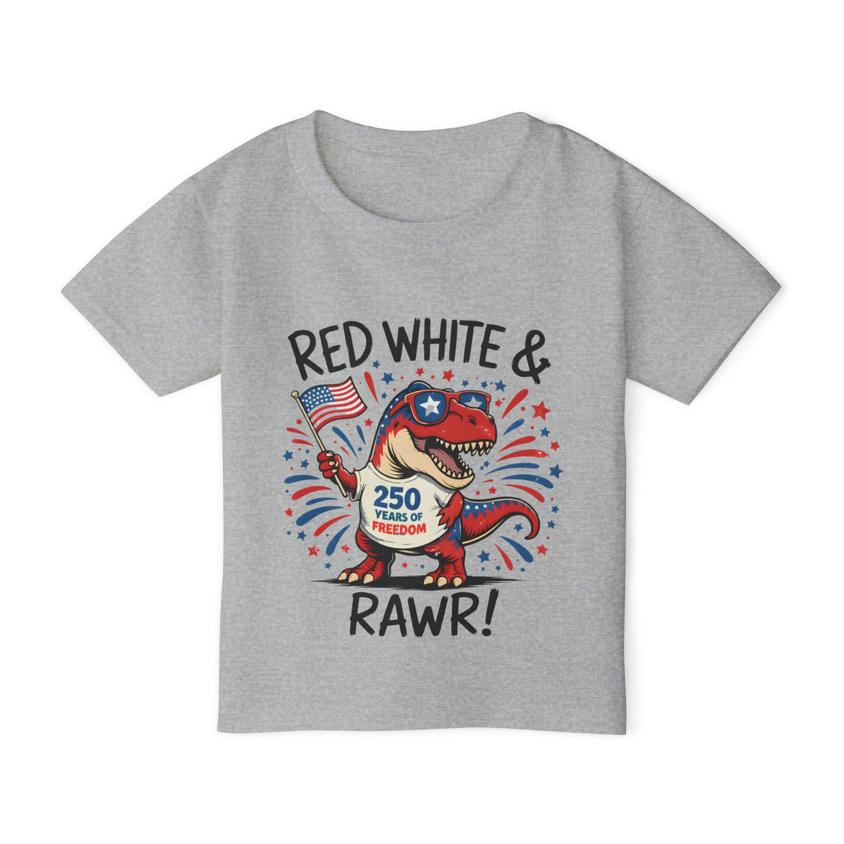 Toddler T-Shirt - "Red, White & RAWR!" Patriotic Dinosaur 4th of July Tee