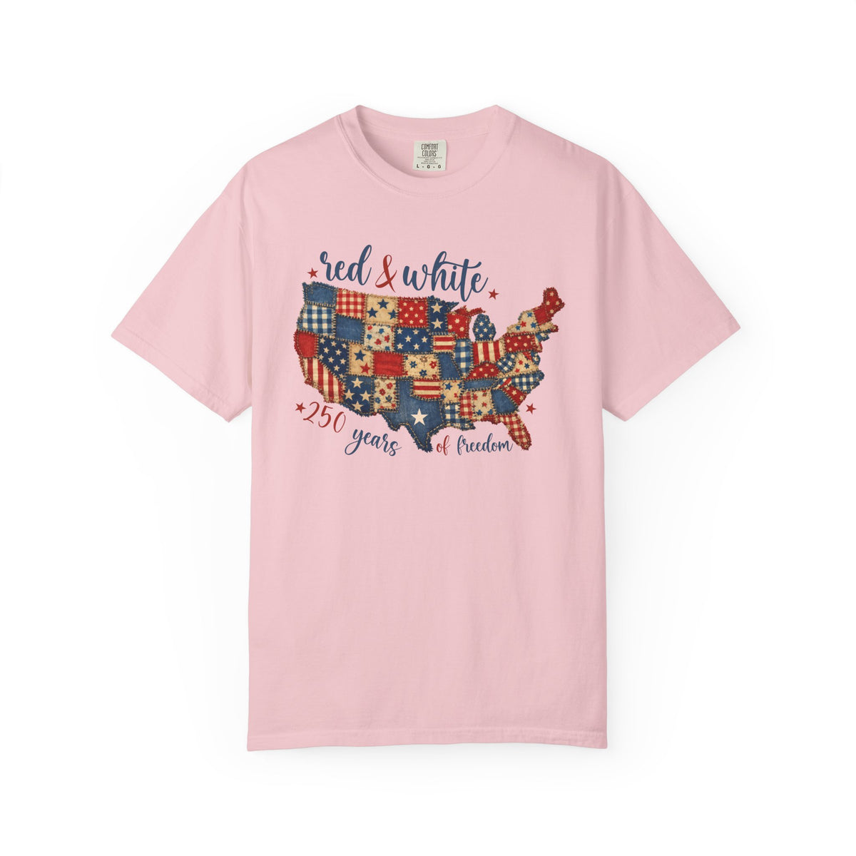 USA Map Patchwork T-Shirt — "Red & White" 250 Years