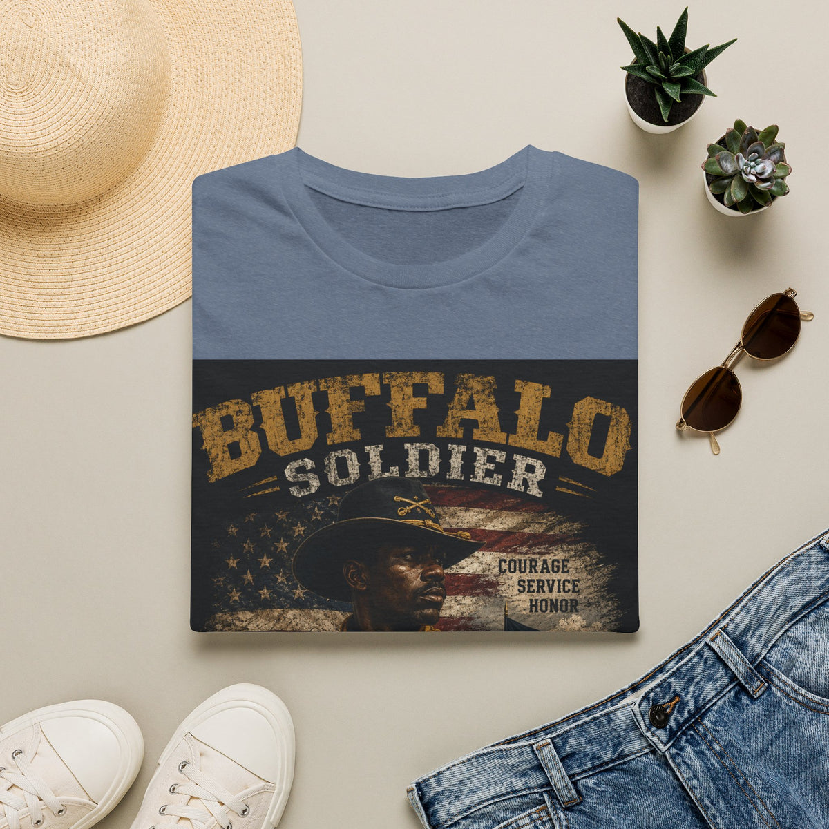 Buffalo Soldier T-Shirt — Vintage Military Tribute Tee (Courage • Service • Honor)