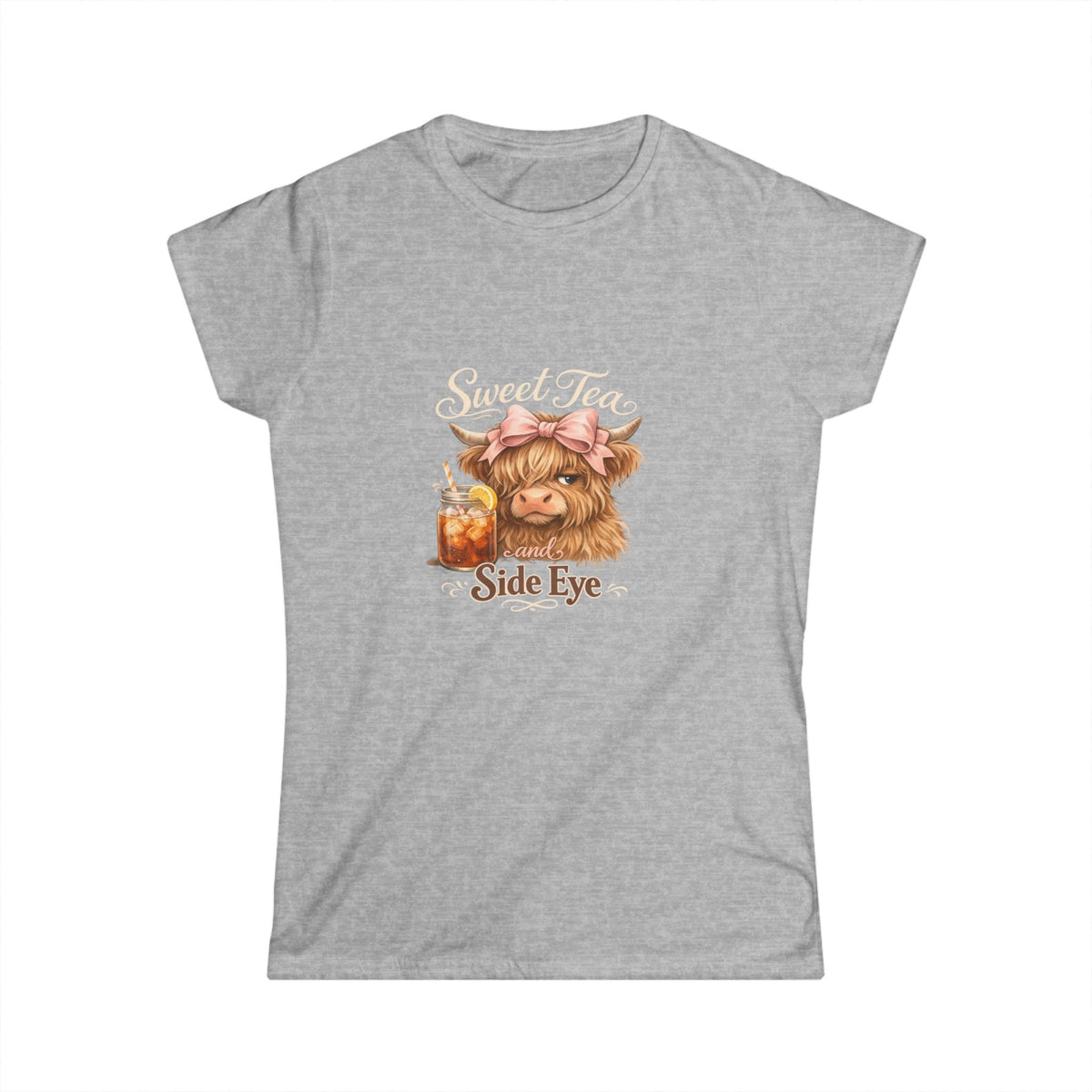 Side Eye Highland Cow Graphic Tee — Cute Scottish Cow with Mason Jar Iced Tea