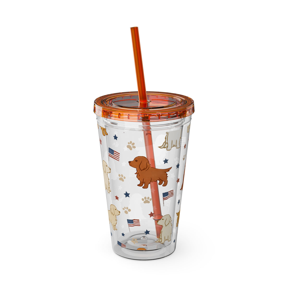 Patriotic Golden Retriever Tumbler with Straw — 16oz (American Flag & Paw Print)