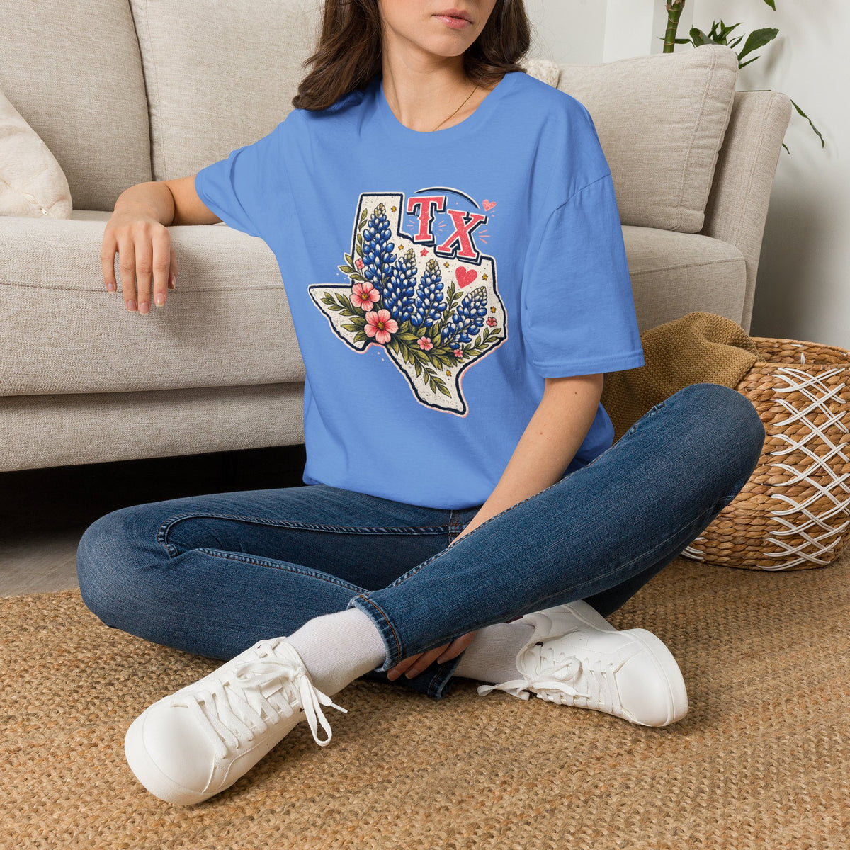 Texas Bluebonnet State T-Shirt — TX Floral Map Tee