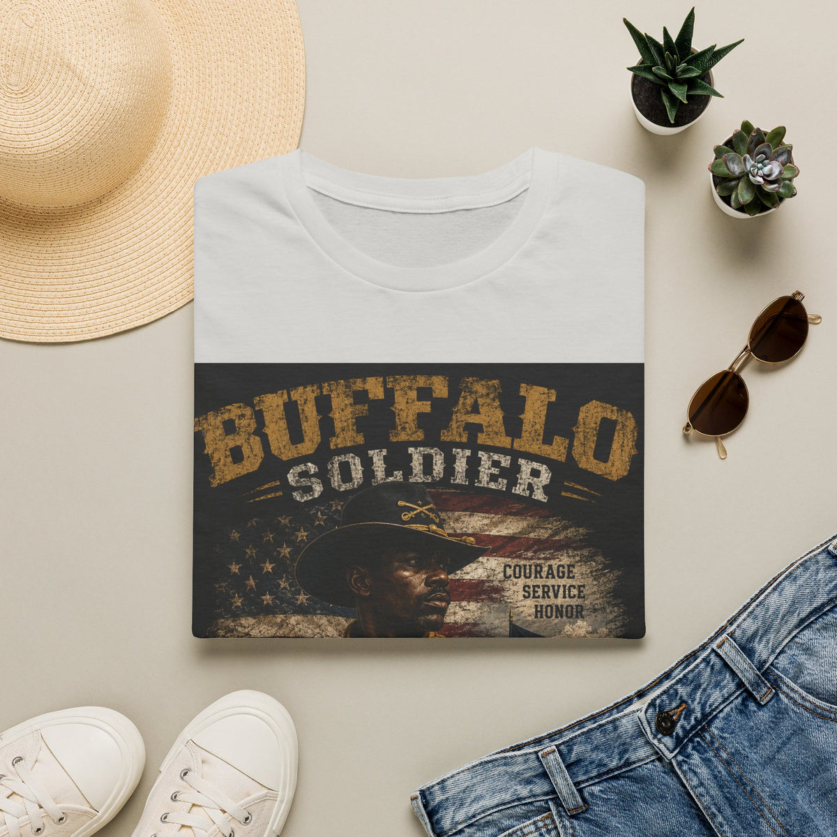 Buffalo Soldier T-Shirt — Vintage Military Tribute Tee (Courage • Service • Honor)