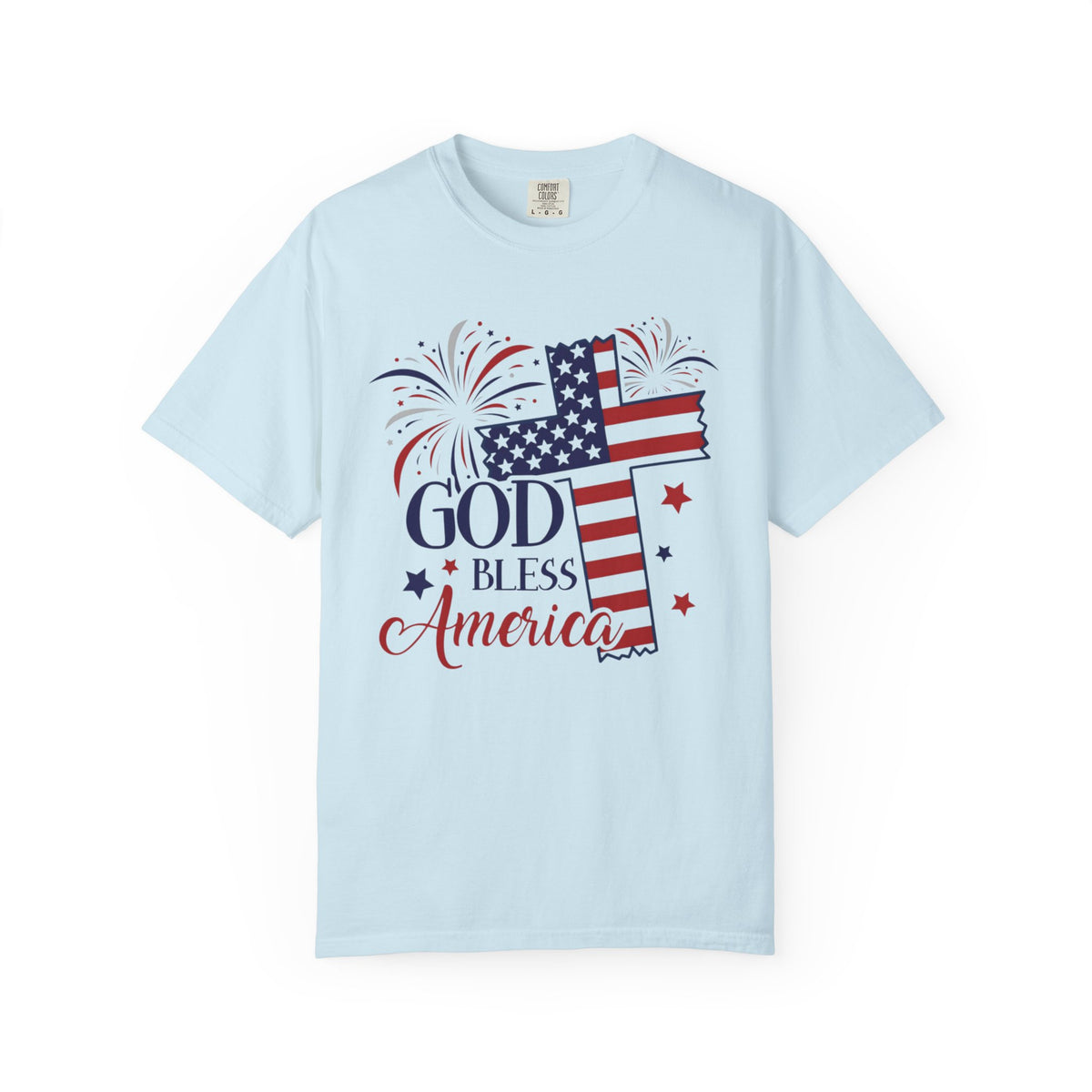 God Bless America w/Patriotic Cross - Fourth of July Tee