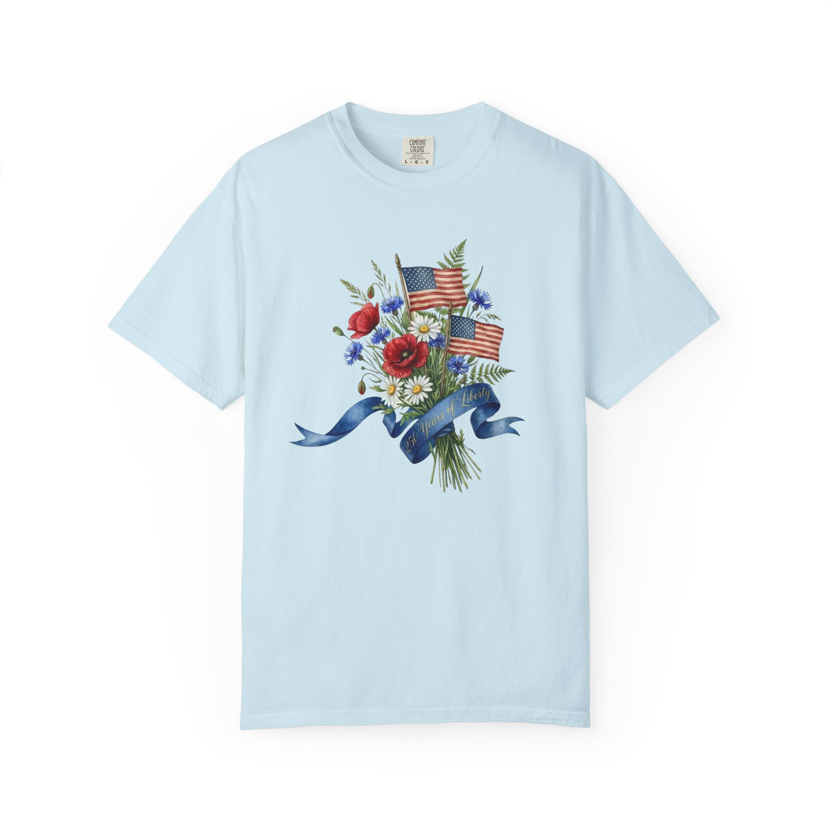 Patriotic Floral Bouquet T-Shirt — American Flag & Ribbon Graphic